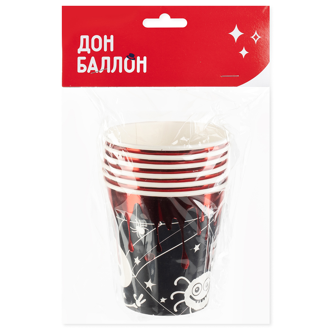 Стаканы (250 мл) Хэллоуин, Черный/Красный, Металлик, 6 шт.
