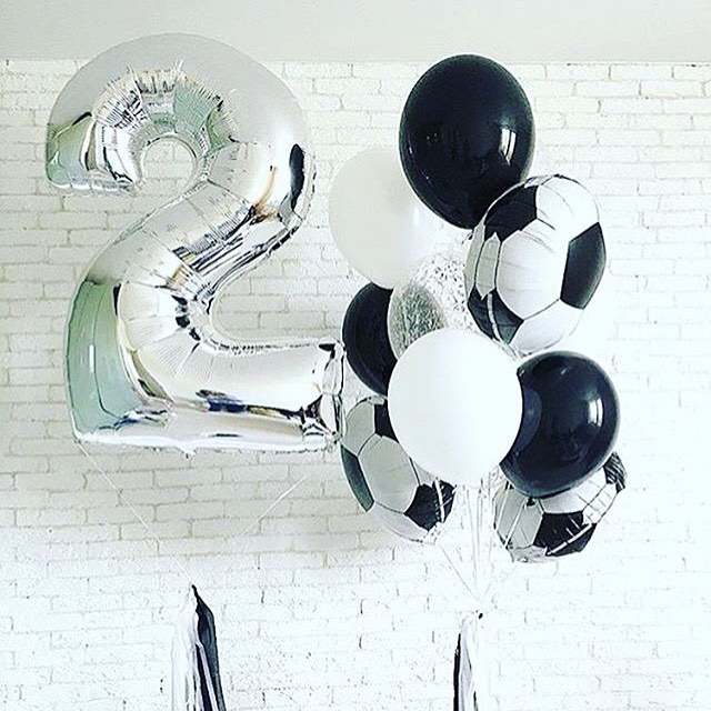 Шар (18''/46 см) Круг, Футбольный мяч, Черный, 1 шт.