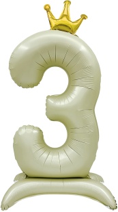 Шар (40''/102 см) Цифра на подставке, 3 Золотая корона, 1 шт. в уп.