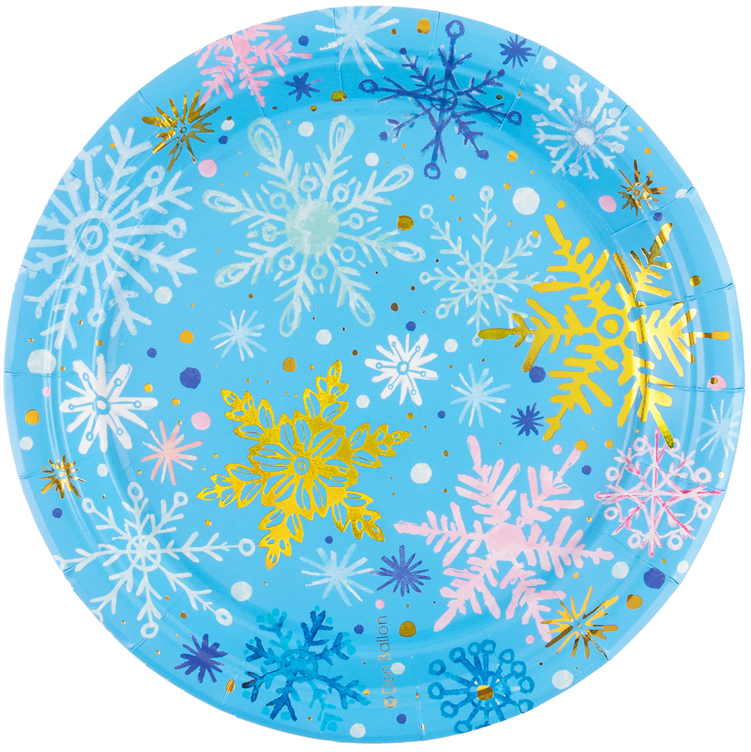 Тарелки (7''/18 см) Волшебные снежинки, Голубой, Металлик, 6 шт.