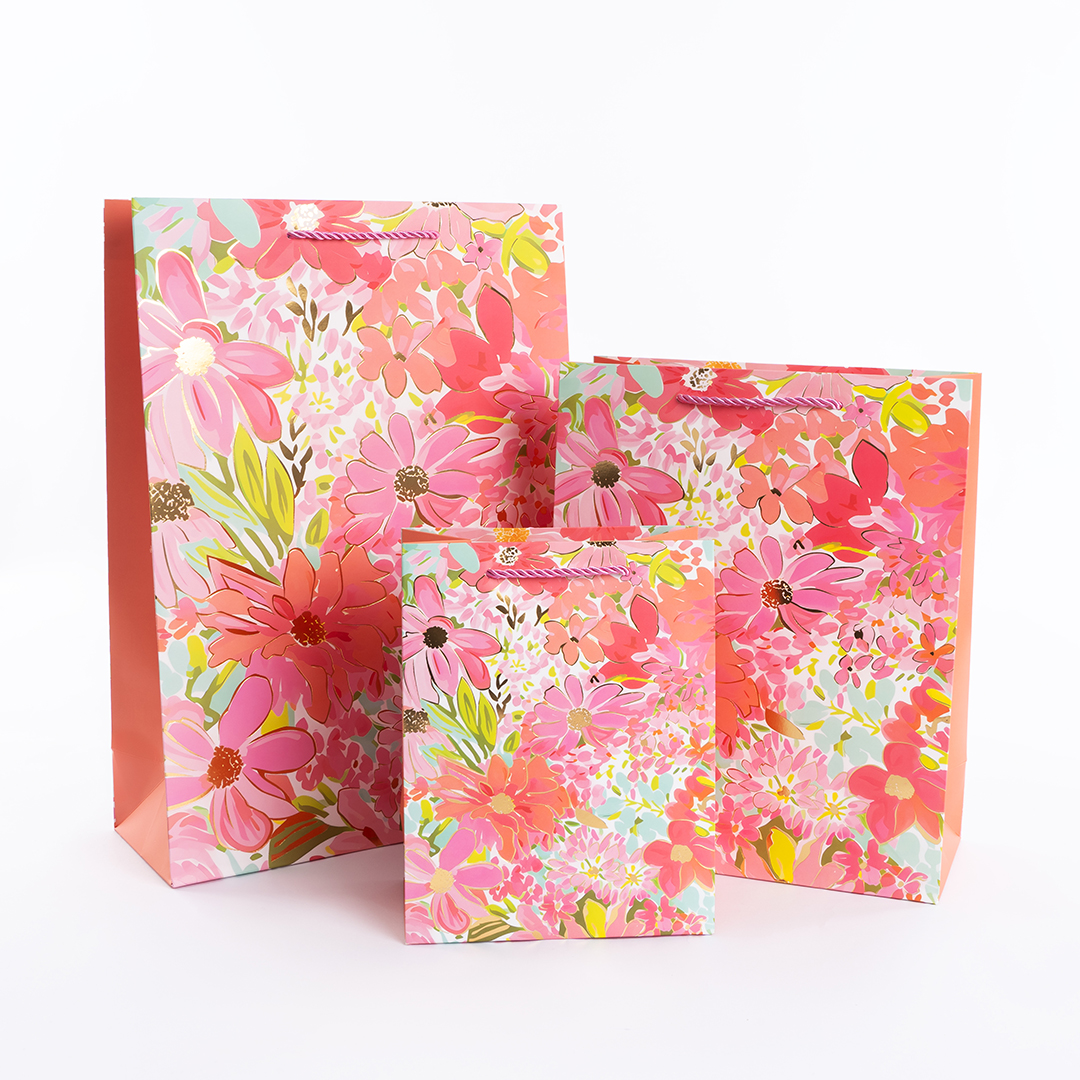 Пакет подарочный, 210гр, Любимые цветы, Дизайн №2, Металлик, 32*26*12 см, 1 шт.
