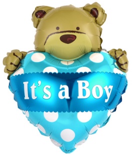 Шар с клапаном (16''/41 см) Мини-сердце, Медвежонок для мальчика, 1 шт.