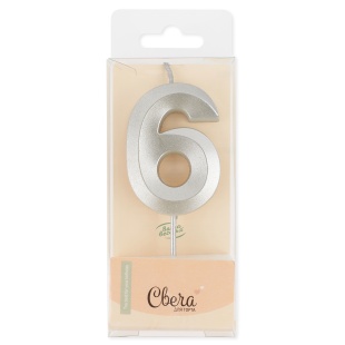 Свеча Цифра, 6 Грани, Серебро, Металлик, 4,2*6 + 4,5 см, 1 шт. с держат.