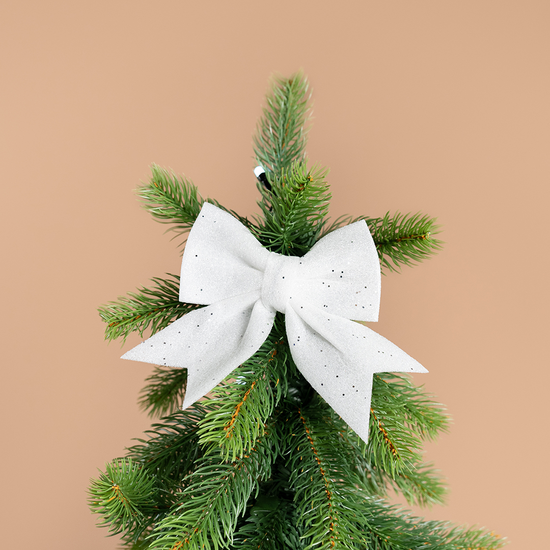 Декоративный бант Праздничный, Белый, с блестками, 12*15 см, 2 шт. в упак. 