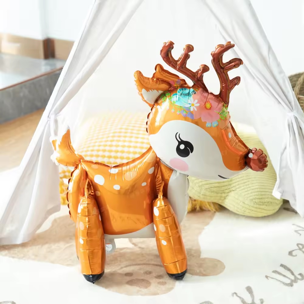 Шар 3D (22''/56 см) Фигура, Олень в цветочном венке, 1 шт. в уп.