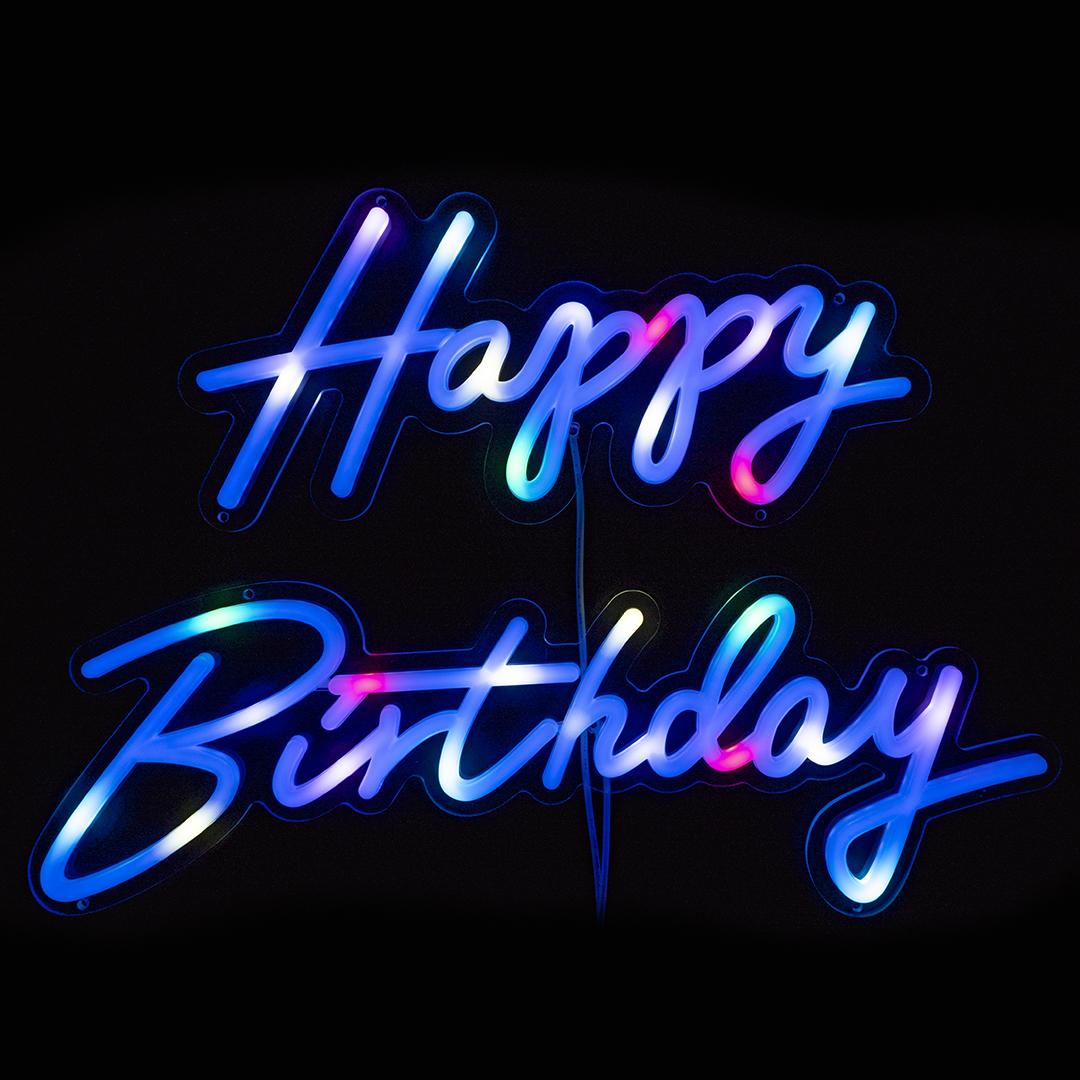 Световая надпись на подложке Happy Birthday, 23*42, 21*59 см. Разноцветный, 1 шт.