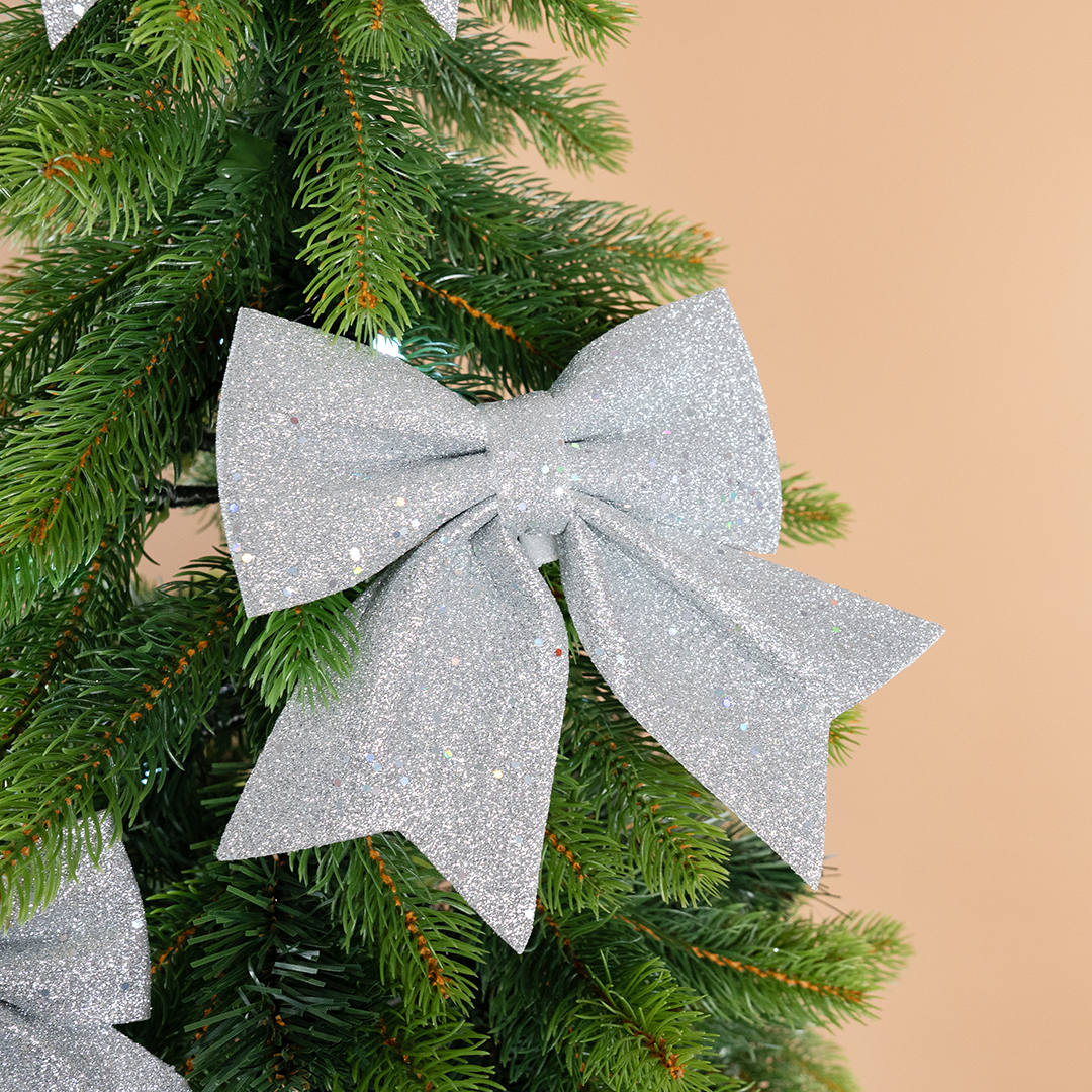 Декоративный бант Праздничный, Серебро, с блестками, 15*20 см, 1 шт. в упак. 