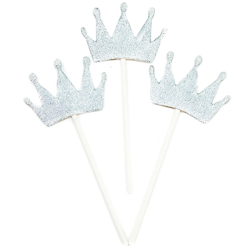 Топперы, Корона, Серебро, с блестками, 3 шт.