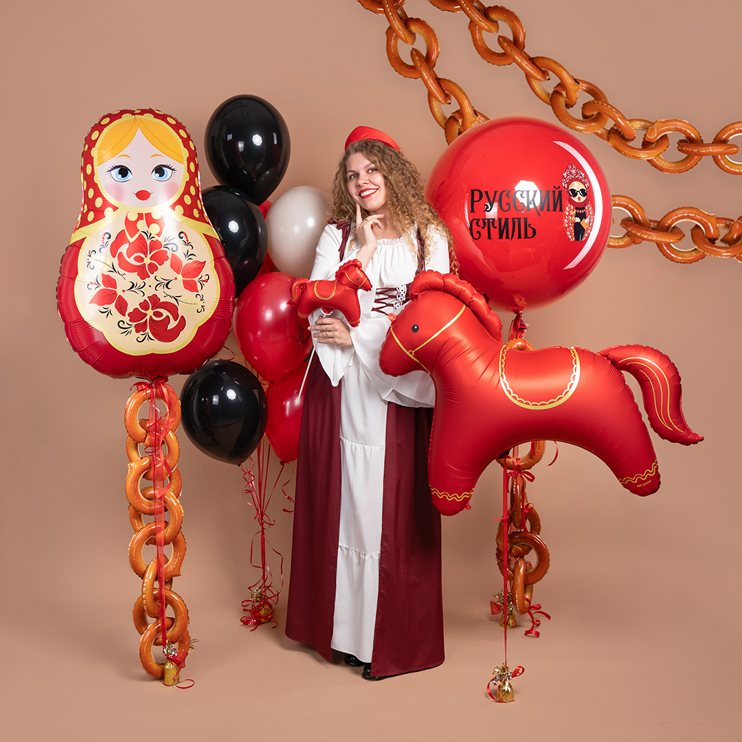 Шар с клапаном (13''/33 см) Мини-фигура, Красная лошадка, Сатин, 5 шт. в уп.