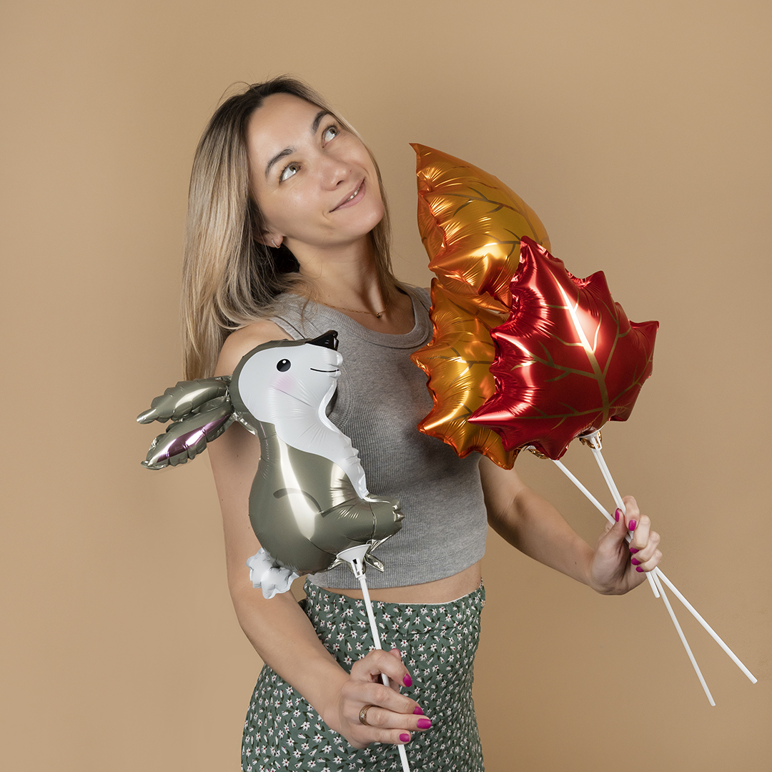 Шар с клапаном (14''/36 см) Мини-фигура, Кленовый лист, Красный, 1 шт.