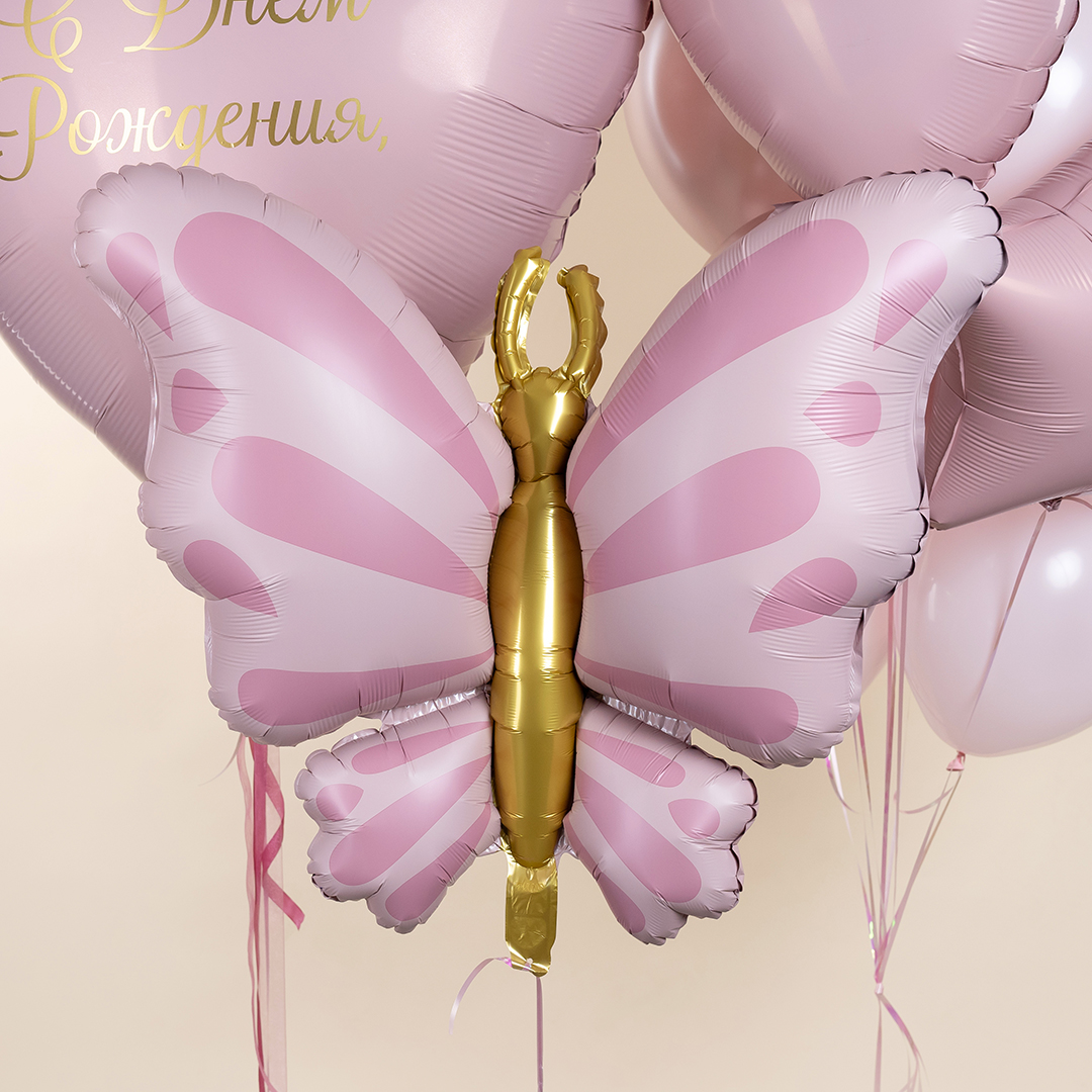 Шар (34''/86 см) Фигура, Изящная бабочка, Розовый, Сатин, 1 шт.