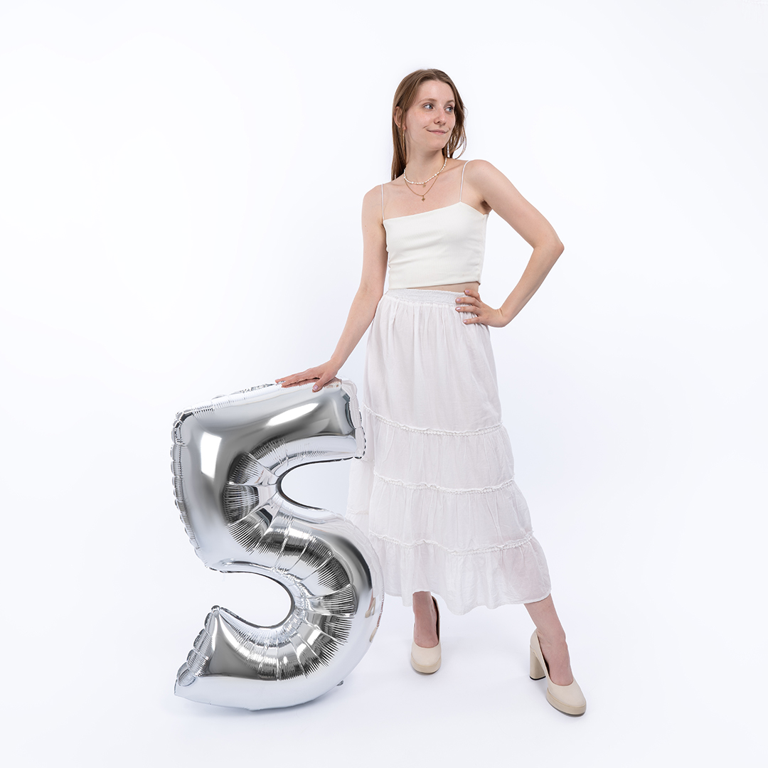 Шар (40''/102 см) Цифра, 5, Серебро, 1 шт.