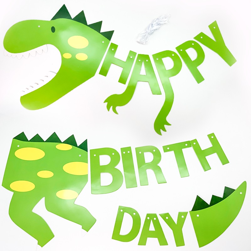 Гирлянда Динозавр, Happy Birthday, Зеленый, 150 см, 1 шт.