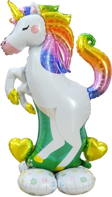 Шар 3D (50''/127 см) Фигура на подставке, Радужный единорог, 1 шт. в уп.