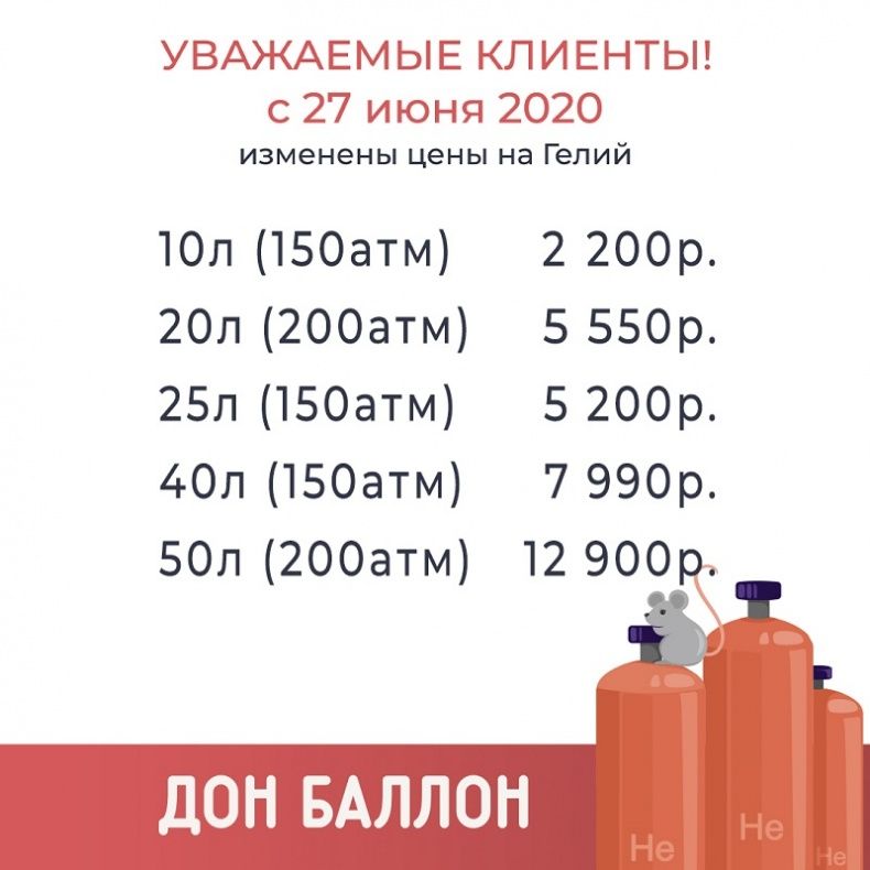 27 июня снижение цен на гелий!