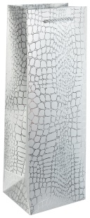 Пакет подарочный для вина, 210гр, Кожа крокодила, Серебро, Металлик, 35*12*10 см, 1 шт.