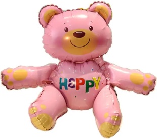 Шар (22''/56 см) Фигура 3D, Сидячий мишка, Розовый, 1 шт. в уп.