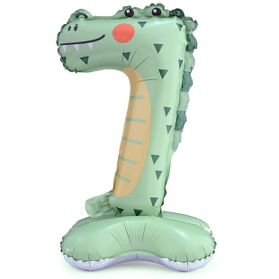 Шар (23''/58 см) Цифра на подставке, 7 Зверята, Крокодил, 1 шт. в уп.