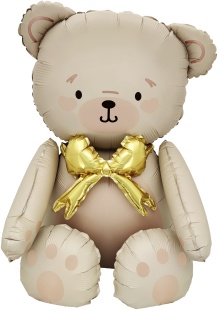 Шар (28''/71 см) Фигура 3D, Сидячий мишка с бантиком, Сатин, 1 шт. в уп.