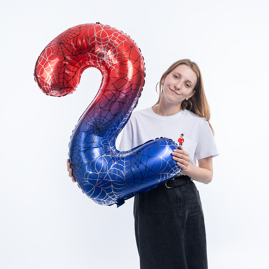 Шар (40''/102 см) Цифра, 2 Паучок, Красный/Синий, 1 шт. в уп.