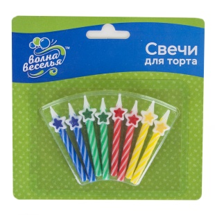 Свечи Звезда, Яркие огни, Ассорти, 0,5*6 см, 8 шт.