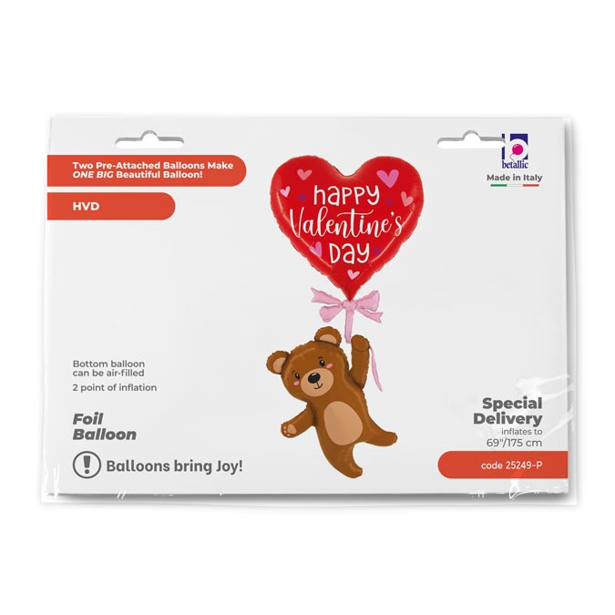 Шар (69''/175 см) Фигура, Мишка с сердечком, 1 шт. в уп.