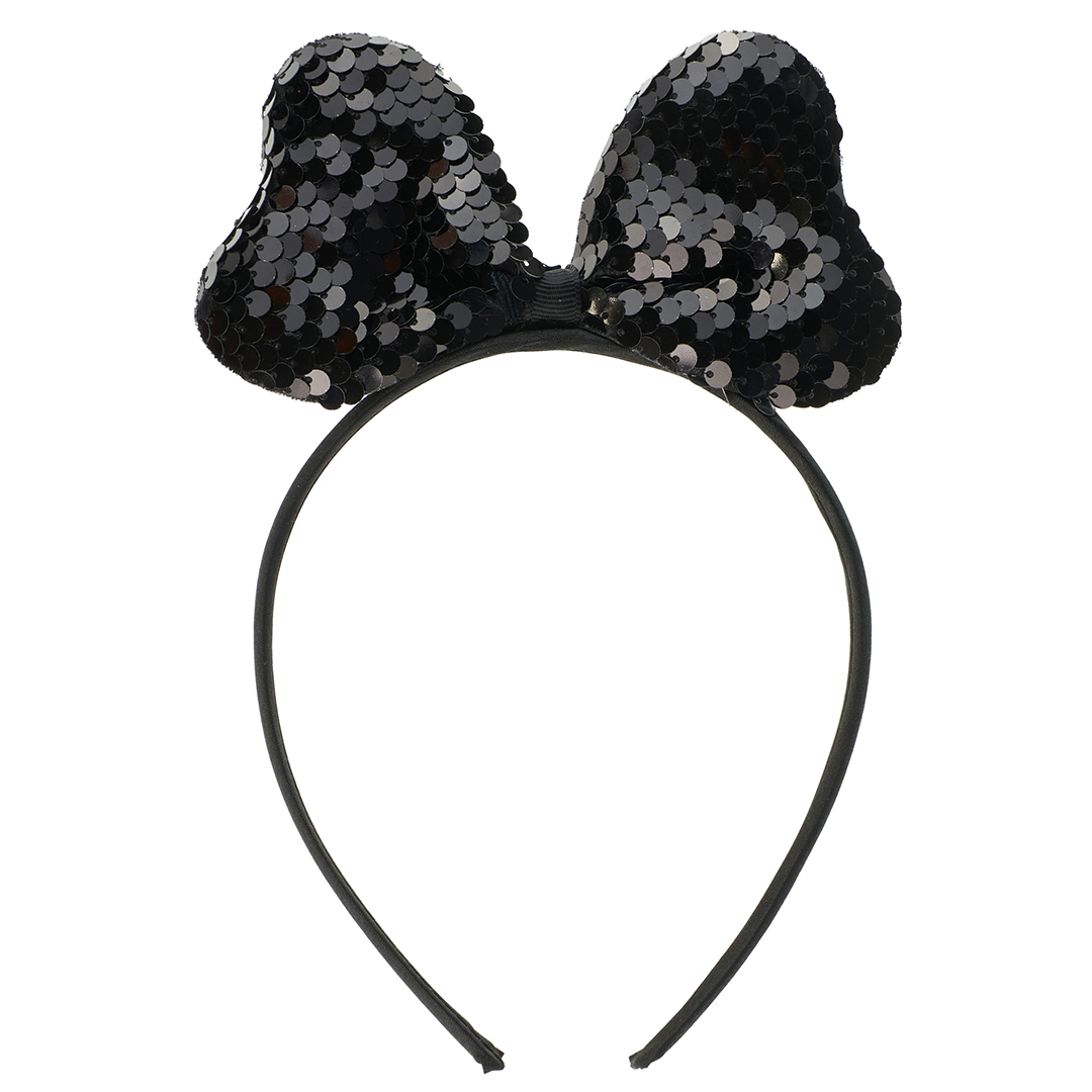 Ободок, Нарядный бант, с пайетками, Черный, 1 шт. 