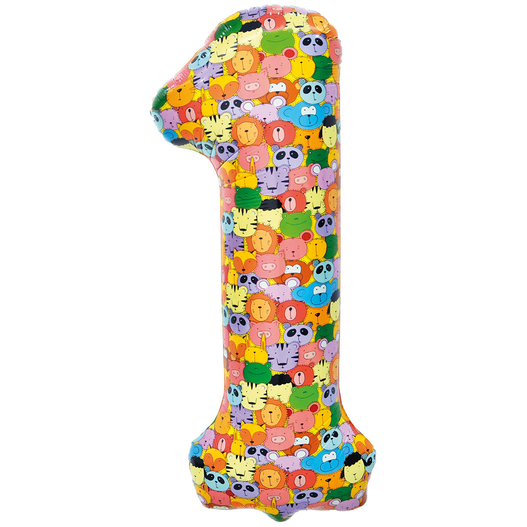 Шар (34''/86 см) Цифра, 1 Зверята, 1 шт. в уп.