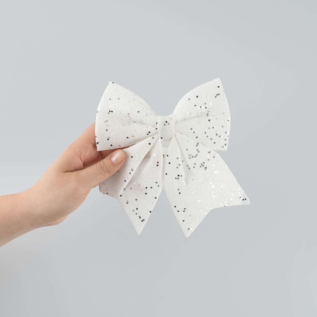Декоративный бант Праздничный, Белый, с блестками, 15*20 см, 1 шт. в упак. 