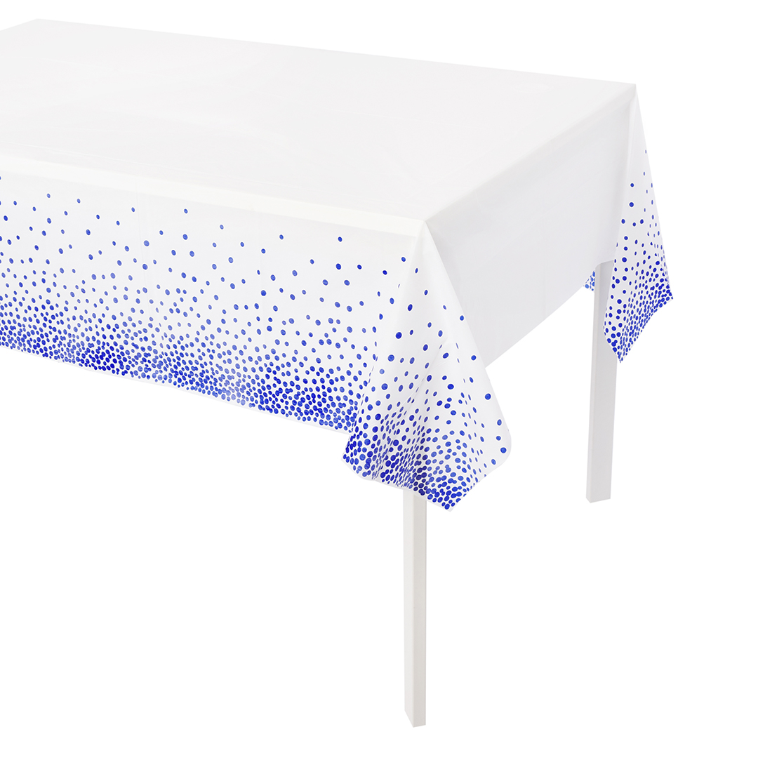 Скатерть одноразовая, Конфетти, Белый/Синий, 137*274 см, 1 шт.