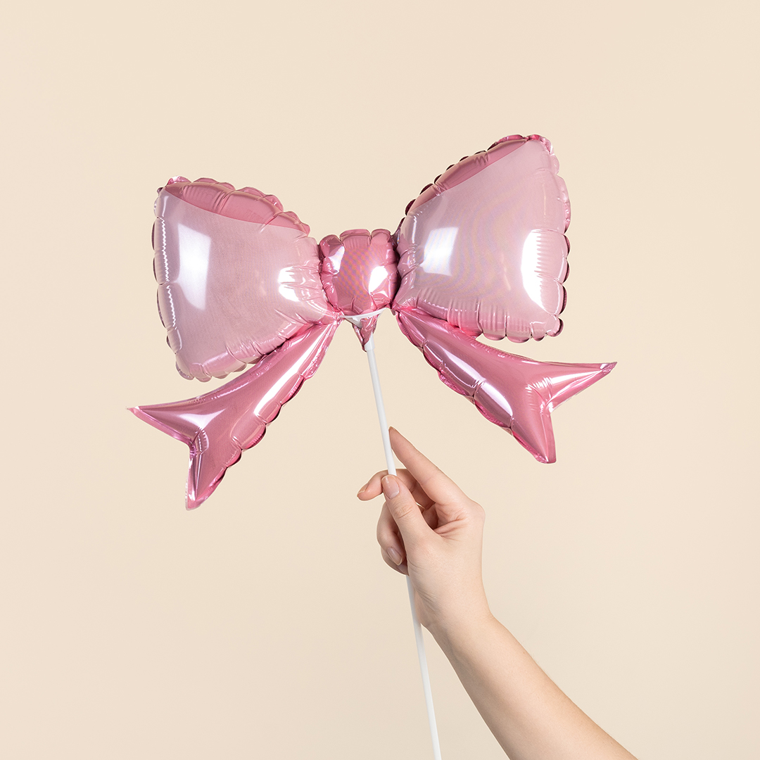 Шар (14''/36 см) Мини-фигура, Бант, Розовый, 1 шт.