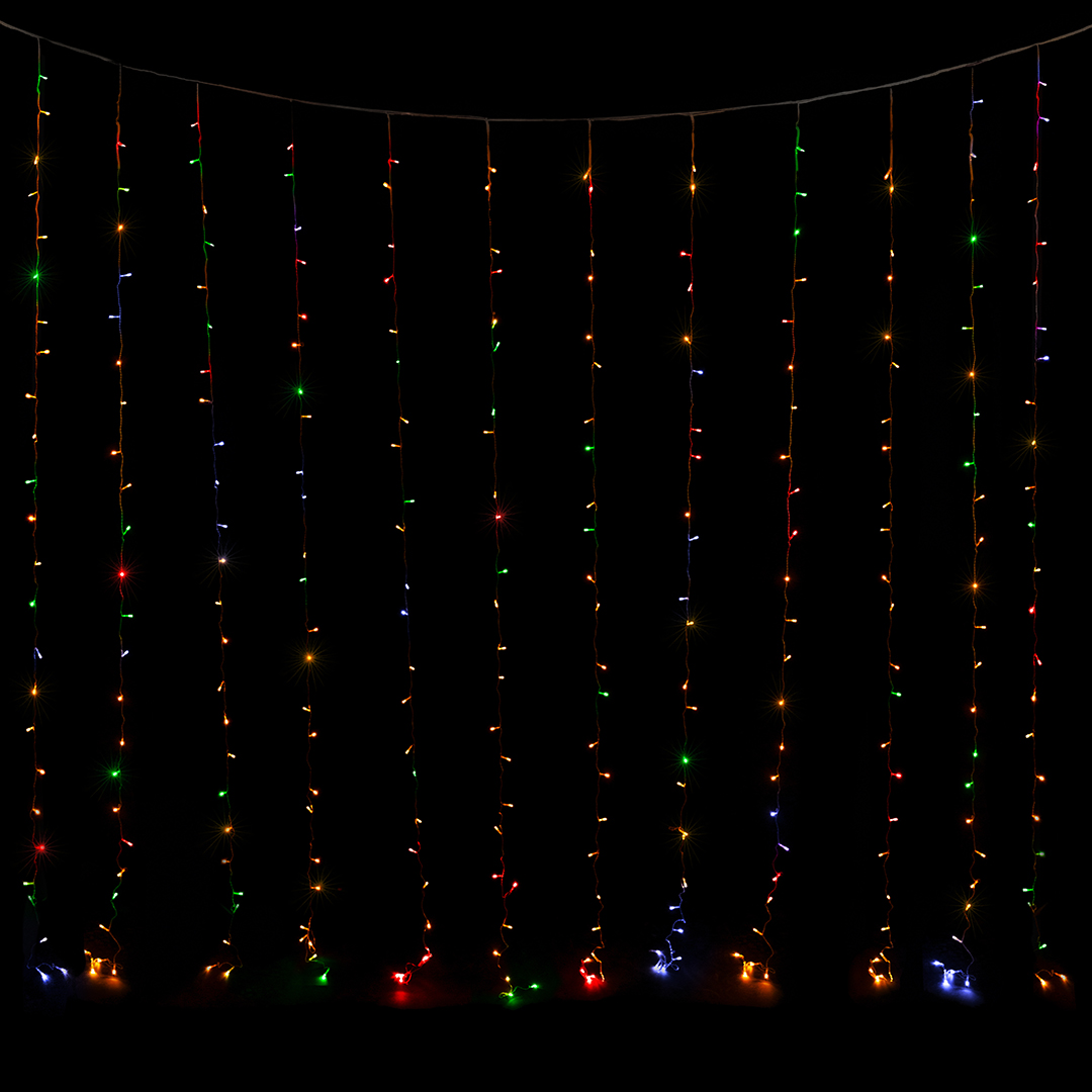 Светодиодная гирлянда, Занавес 300 Led, 8 режимов, IP14, 3*3 м. Разноцветный, 1 шт.