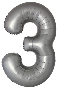 Шар (40''/102 см) Цифра, 3 Slim, Лунное Серебро, Матовый, 1 шт. в уп.