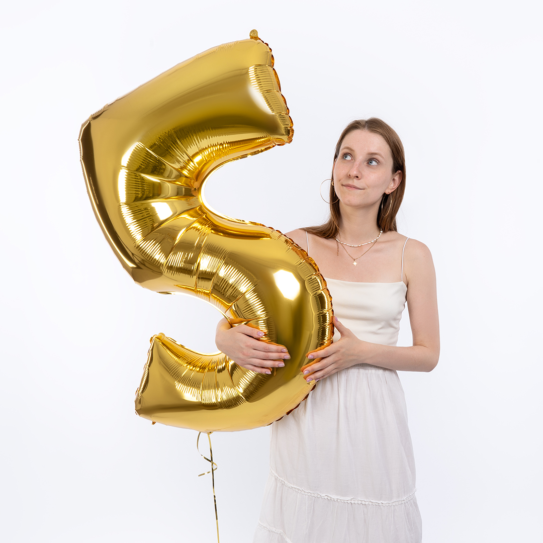Шар (40''/102 см) Цифра, 5, Золото, 1 шт.
