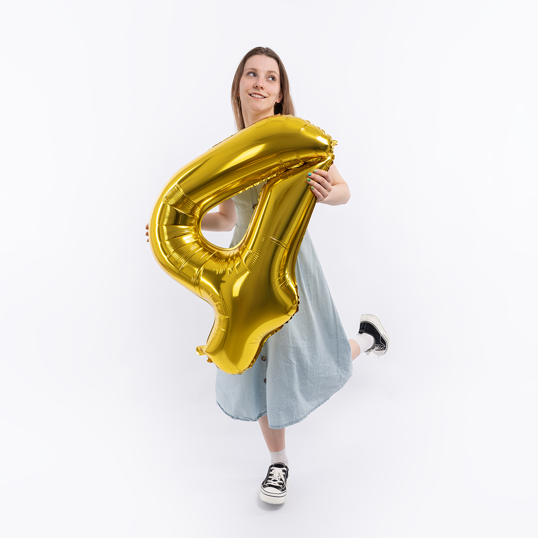 Шар (40''/102 см) Цифра, 4, Золото, 1 шт. в уп.