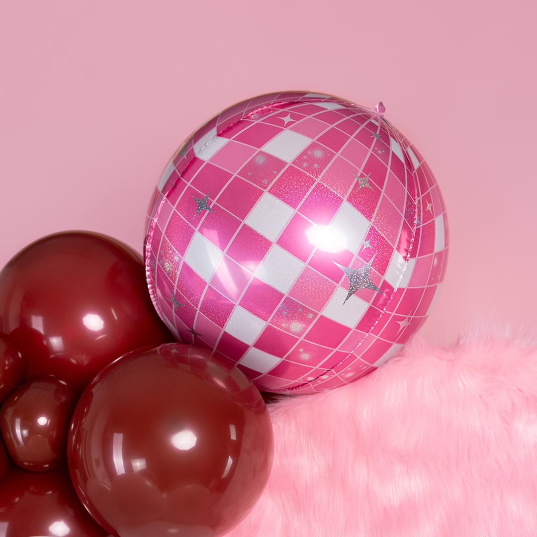 Шар 3D (22''/56 см) Сфера, Диско, Розовый, 1 шт.