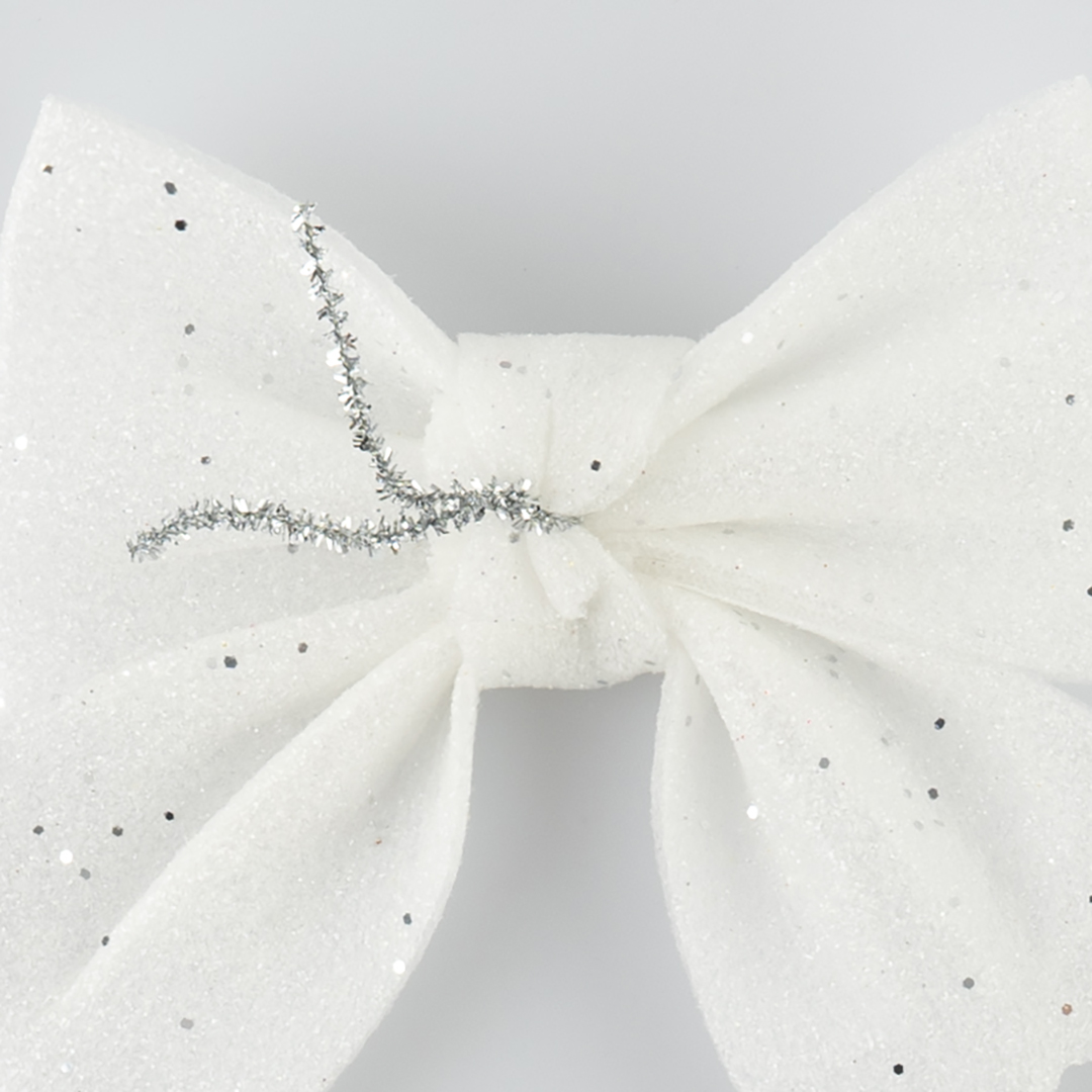 Декоративный бант Праздничный, Белый, с блестками, 12*15 см, 2 шт. в упак. 