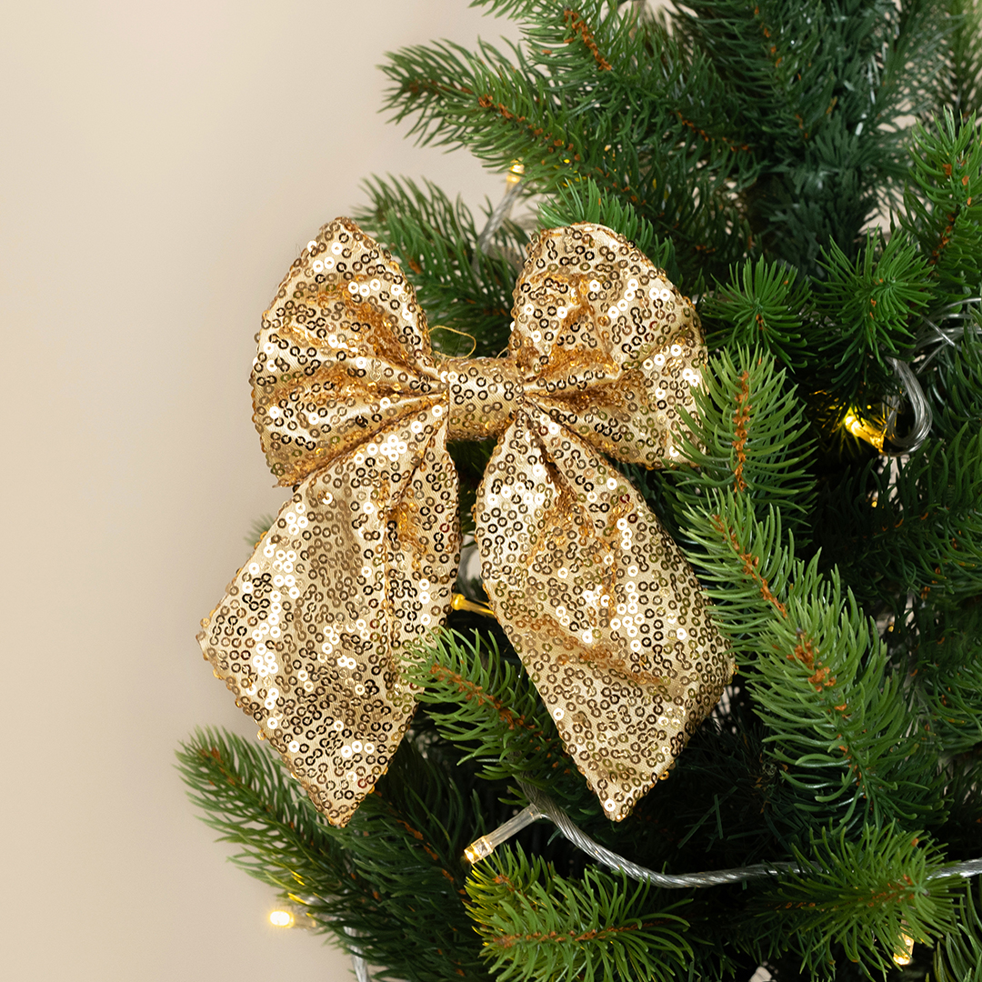 Декоративный бант Праздничные пайетки, Золото, с блестками, 14*18 см, 2 шт. в упак. 