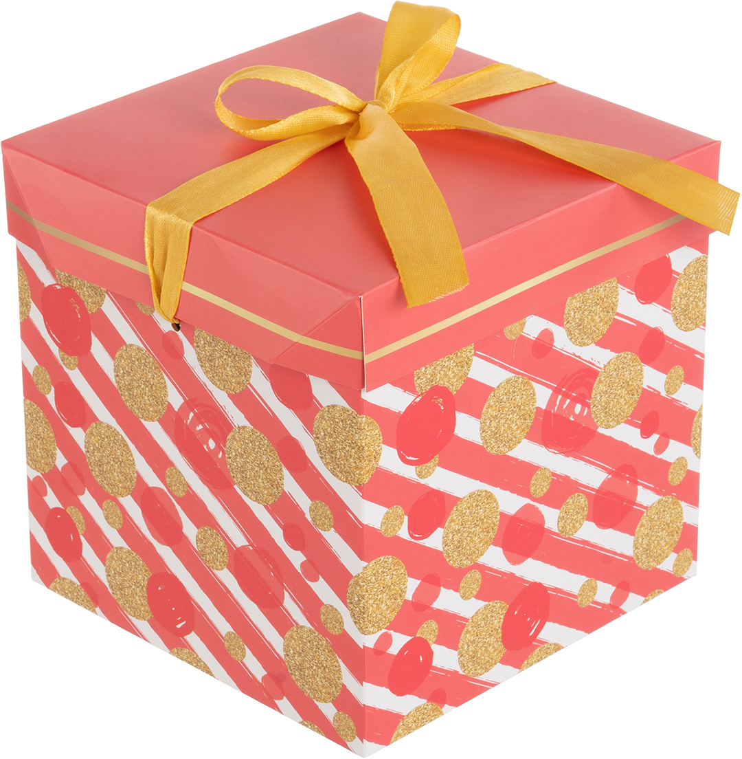 Коробка складная, 300гр, Золотое конфетти, Красный, 15*15*15 см, 1 шт. в упак. 