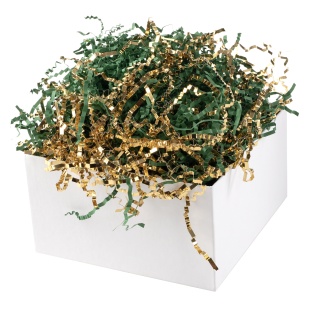 Наполнитель для коробок, Праздничный Дуэт, бумага, ПП, Темно-зеленый/Золото, Металлик, 50 г.