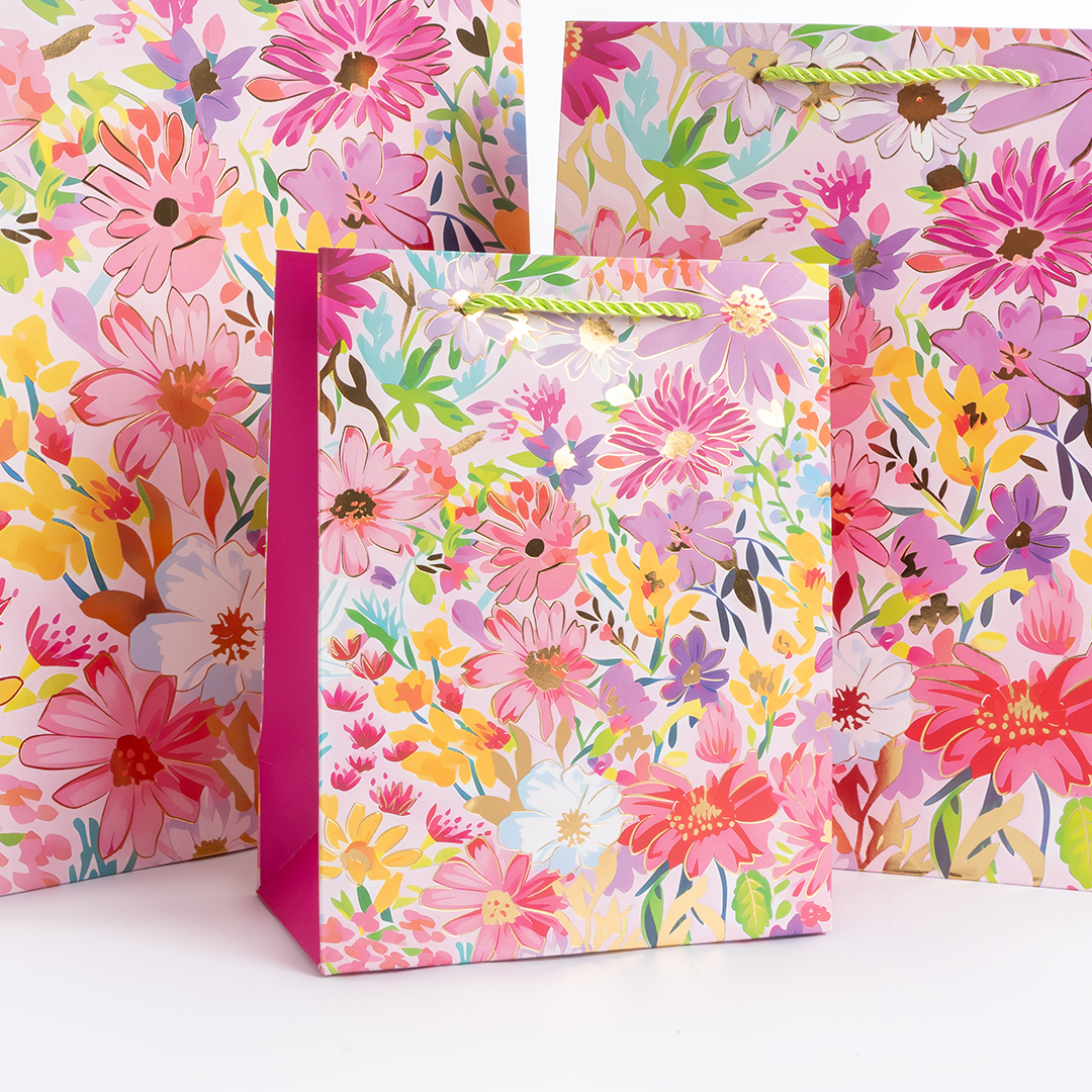 Пакет подарочный, 210гр, Любимые цветы, Дизайн №3, Металлик, 23*18*10 см, 1 шт.