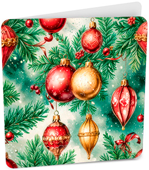 Мини - открытка, Елочные игрушки, 7*7 см, 20 шт.