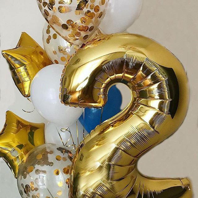 Шар (40''/102 см) Цифра, 2, Золото, 1 шт.