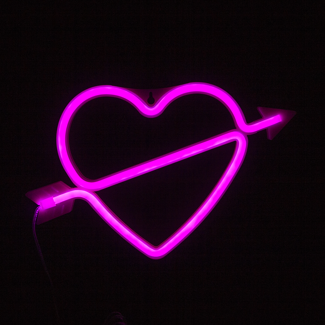 Световая фигура Сердце, со стрелой, 18*28 см. Розовый, 1 шт.