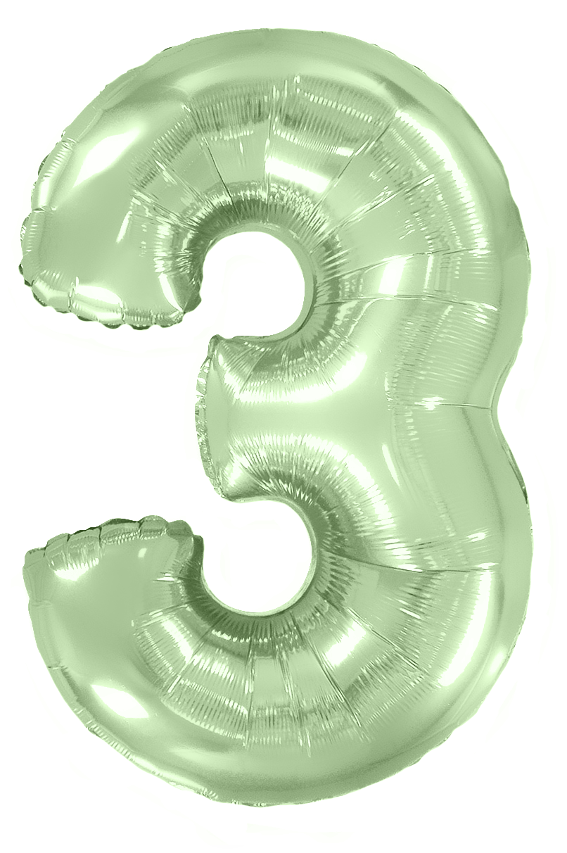Шар (40''/102 см) Цифра, 3, Мятный, Макарунс, 1 шт.