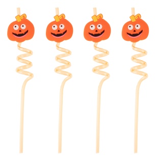 Трубочки для коктейлей (пластик), Тыквы, Оранжевый, 4 шт. в упак. 