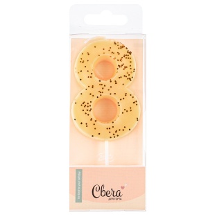 Свеча Цифра, 8, Кремовый, с блестками, 4,3*7,5 + 4,5 см, 1 шт. с держат.