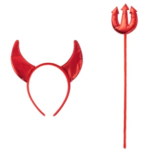 Набор (ободок и трезубец), Чертенок, Красный, 1 шт. 