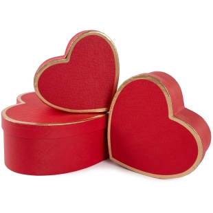 Набор коробок Сердце, Золотая кайма, Красный, 22*20*9 см, 3 шт. в упак. 