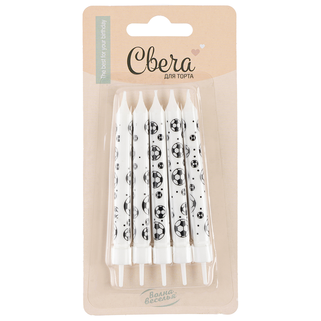 Свечи Футбольные мячи, 8 см, 5 шт. с держат.